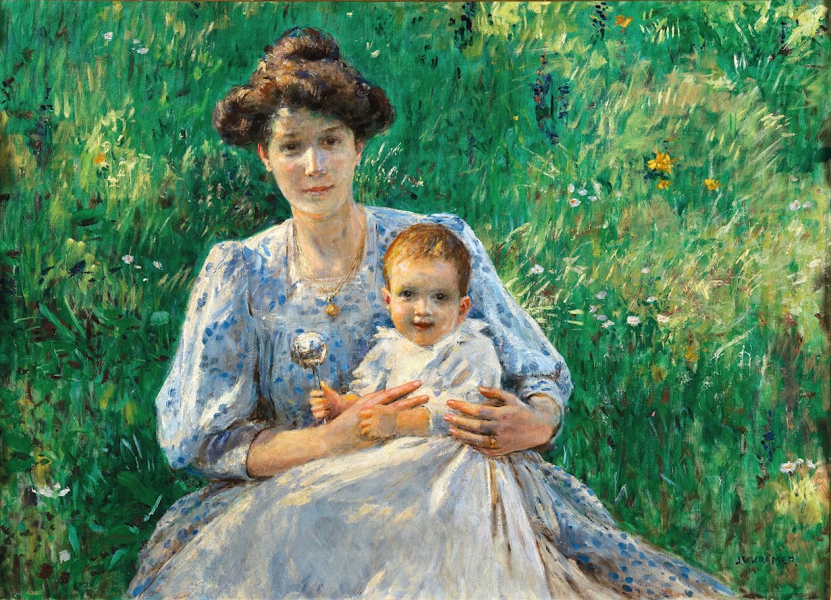 A Mother with Child in the meadow