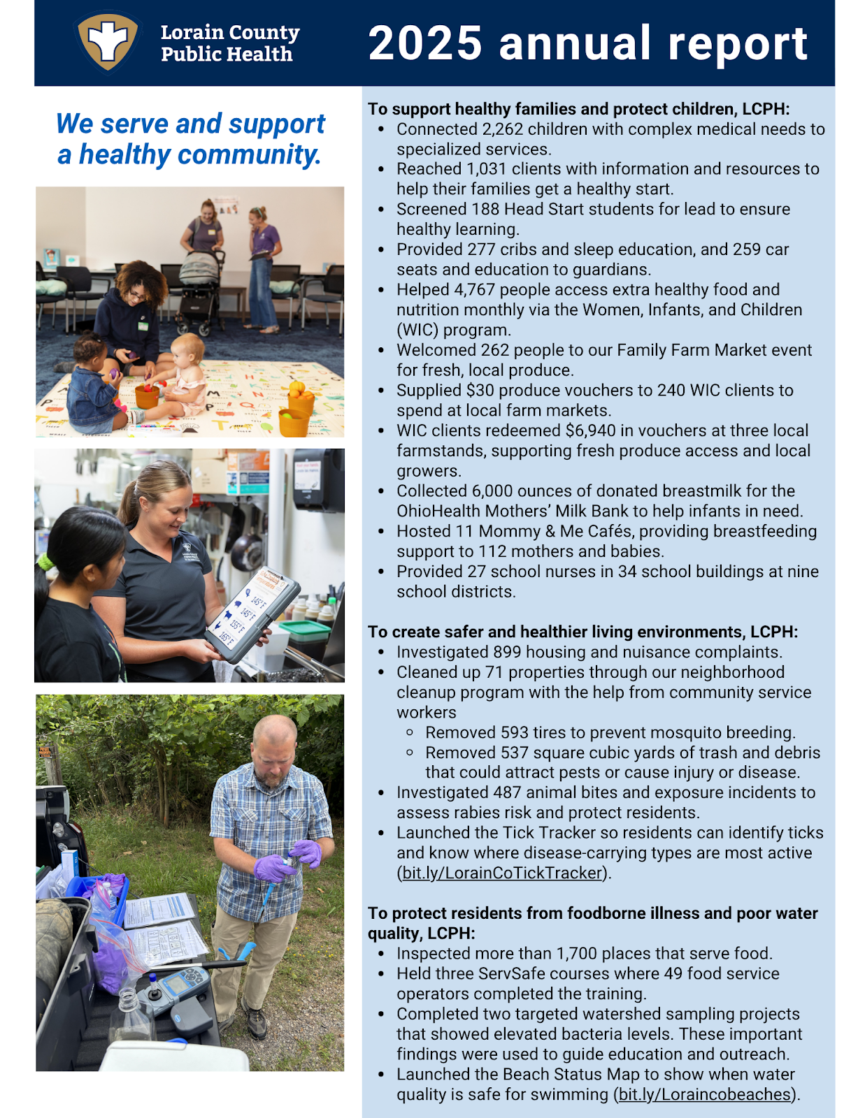 Lorain County Public Health's 2025 annual report with photos and stats on how we serve and support a healthy community 