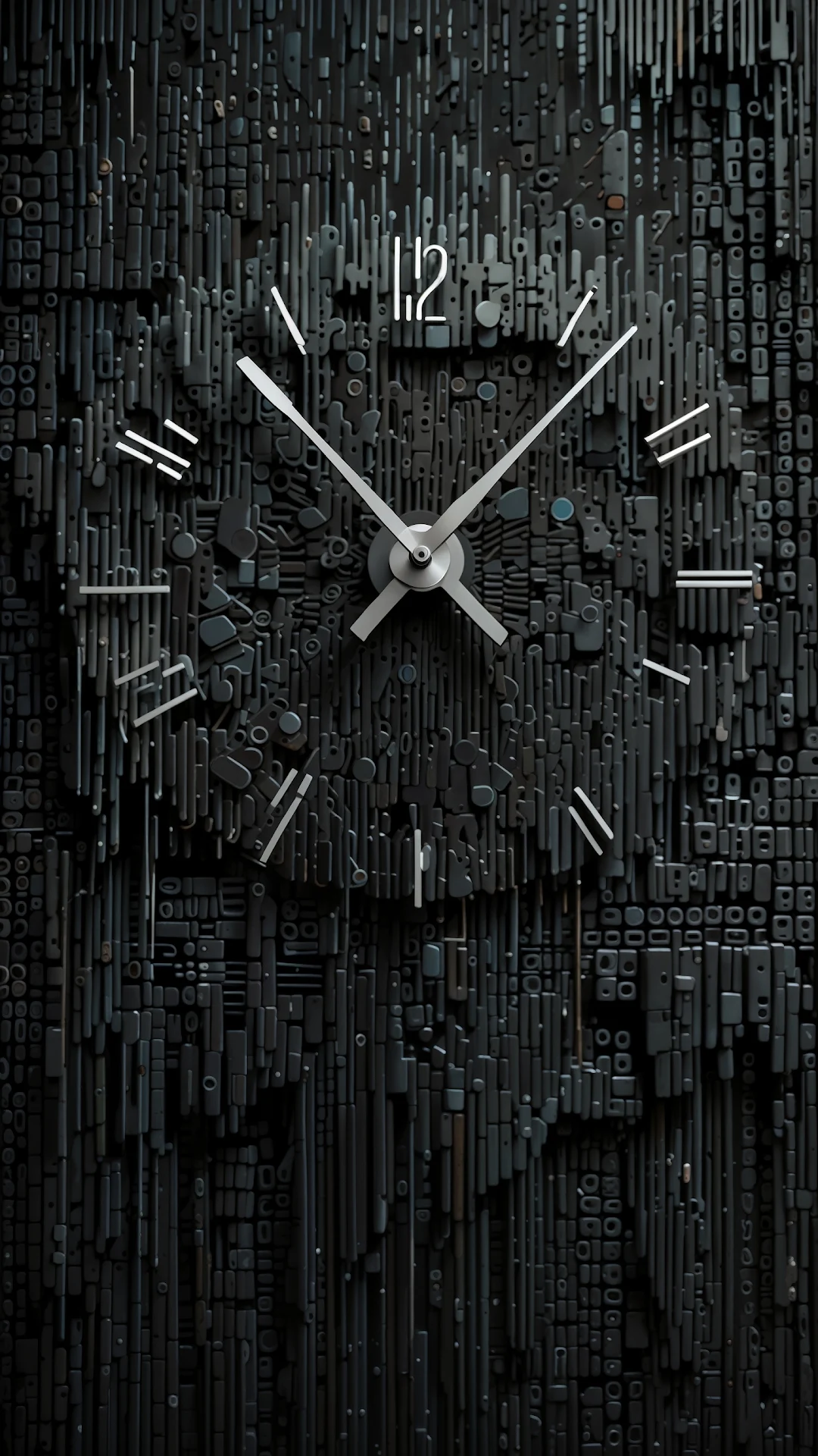 Abstract Clock Face on Dark Textured Digital Art Wall - Free 4K mobile Wallpaper