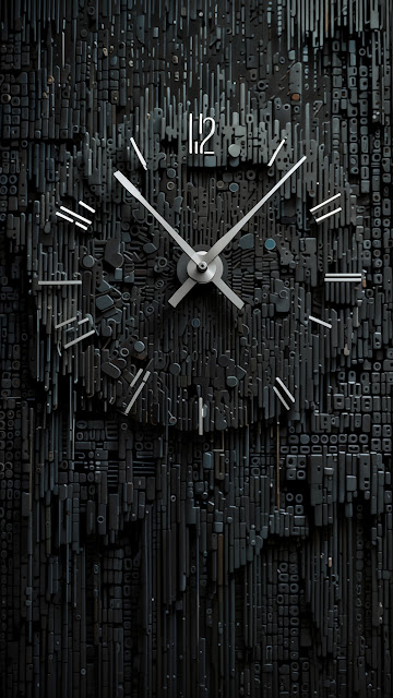 Abstract Clock Face on Dark Textured Digital Art Wall - Free mobile Wallpaper