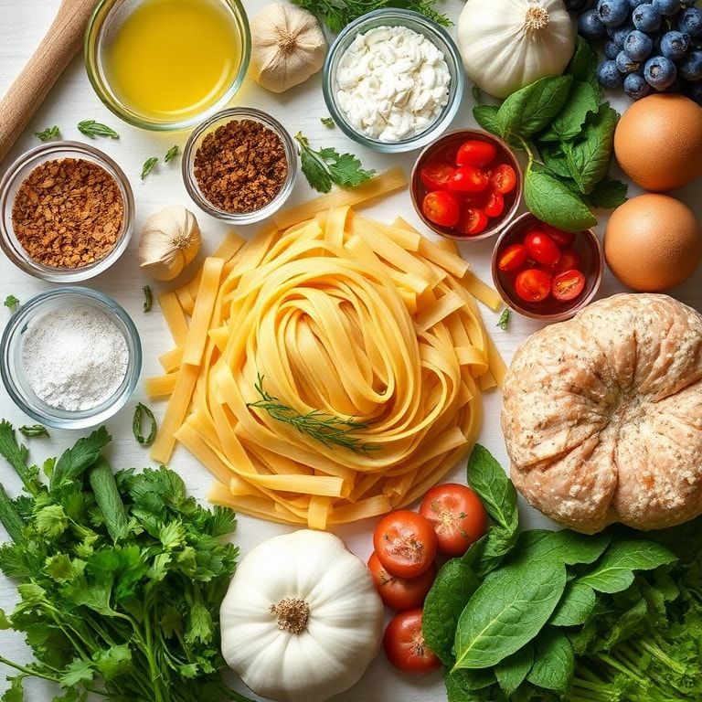 Ingredients for Easy One Pot Creamy Garlic Pasta Recipe – Quick, Homemade Comfort Food