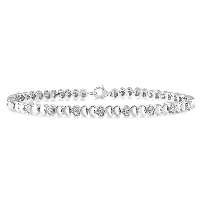 Silver Puffed Heart Shape Diamond Bracelet