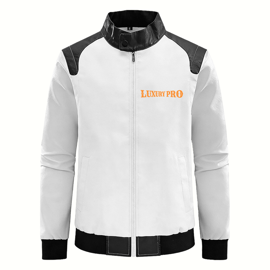 2D Black and white color-blocked leather jacket