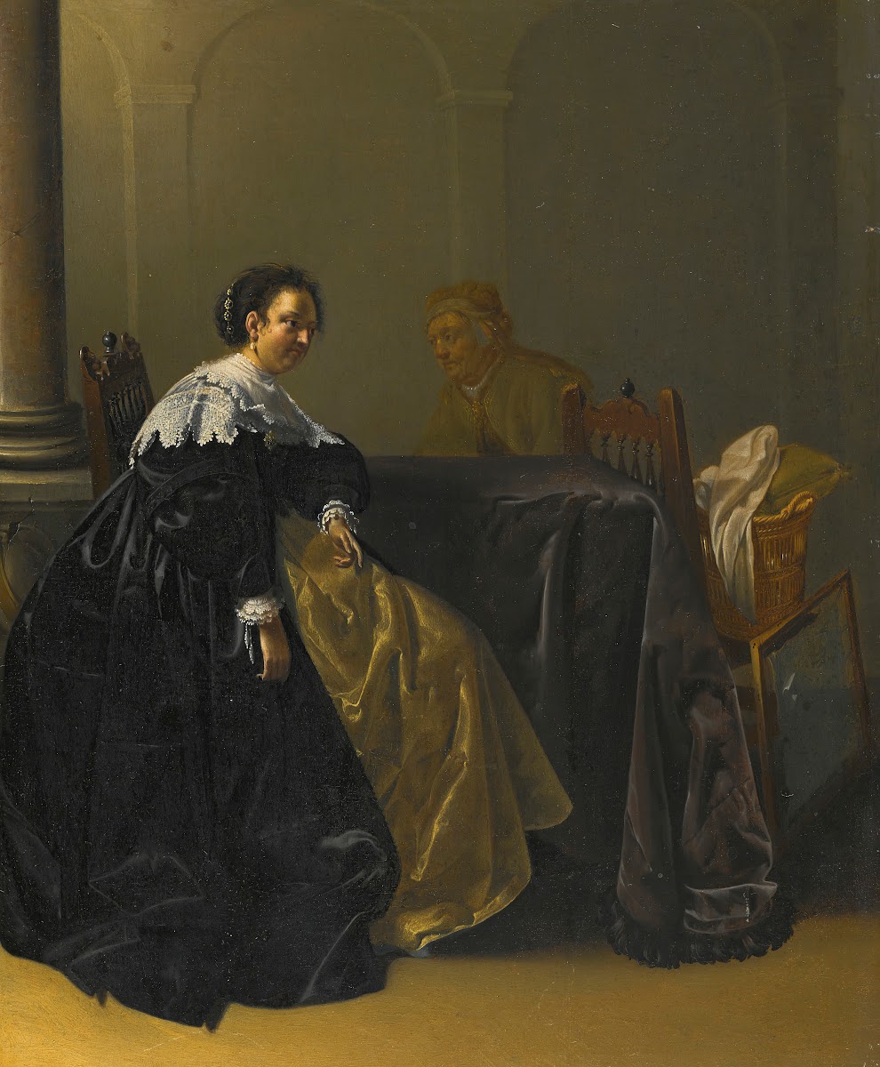 An Elegant Young Lady And Old Maid In An Interior