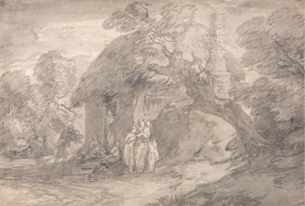 Wooded Landscape with Figures outside a Cottage Door between 1775 and 1780