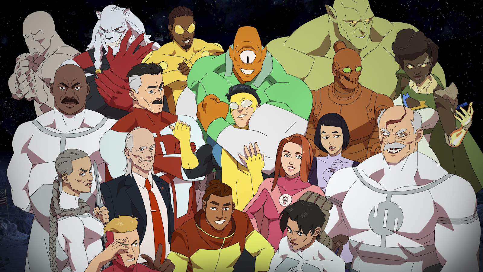 Invincible Cast of Characters - Cartoon Illustration 4K Wallpaper (3840x2160)