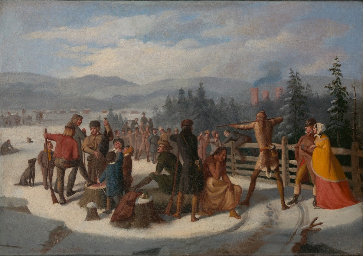 Scenes from the Pioneers by Cooper Deerslayer at the Shooting Match ca 1850