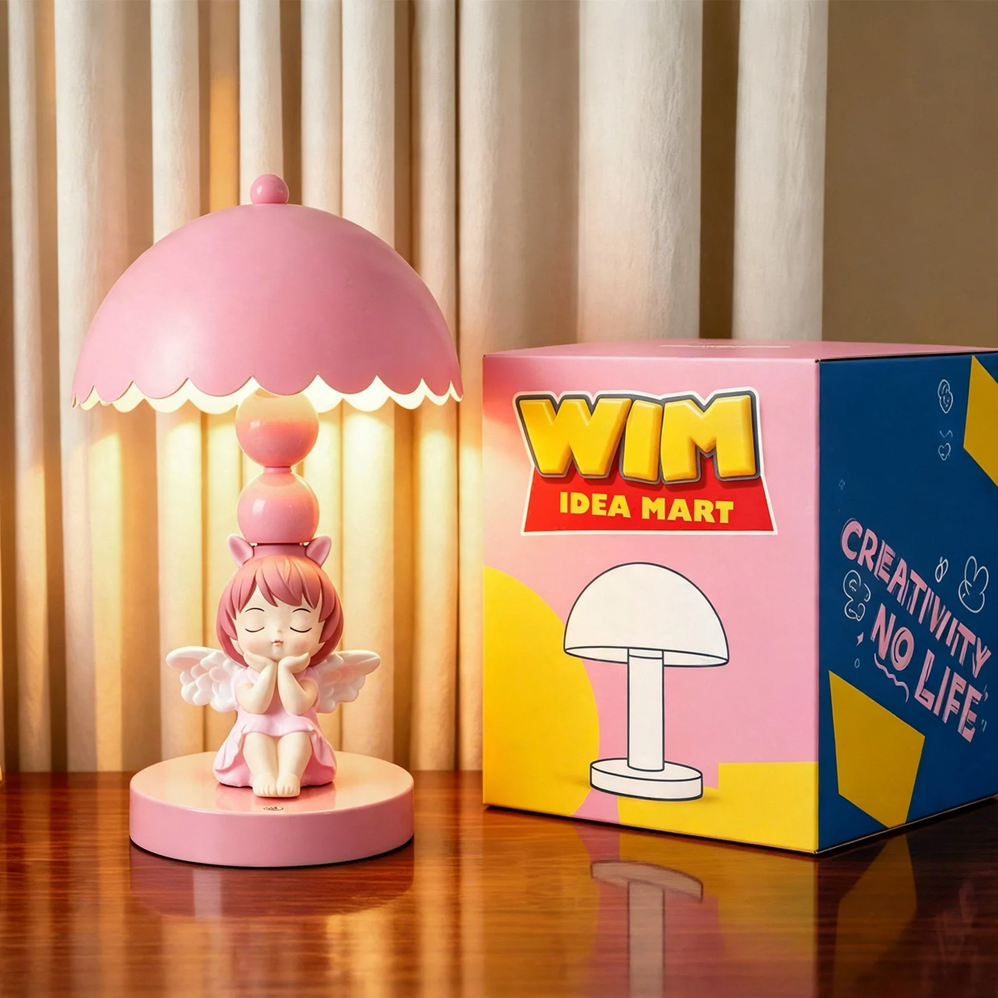 Pink Angel Table Lamp with Color Change, Touch Control