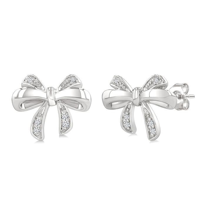 Silver Bow Diamond Fashion Earrings
