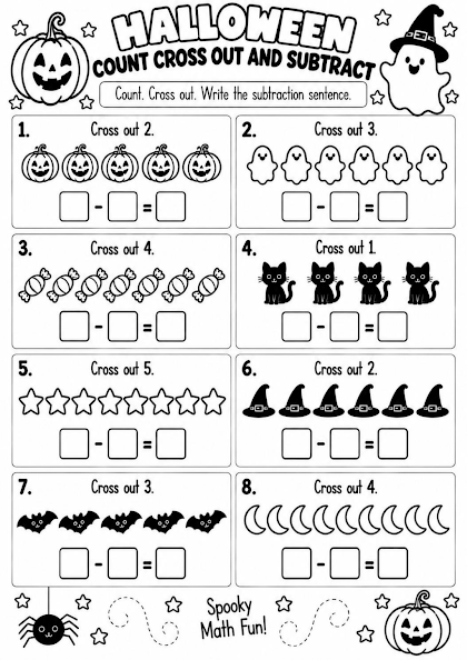 Halloween Count Cross Out and Subtract