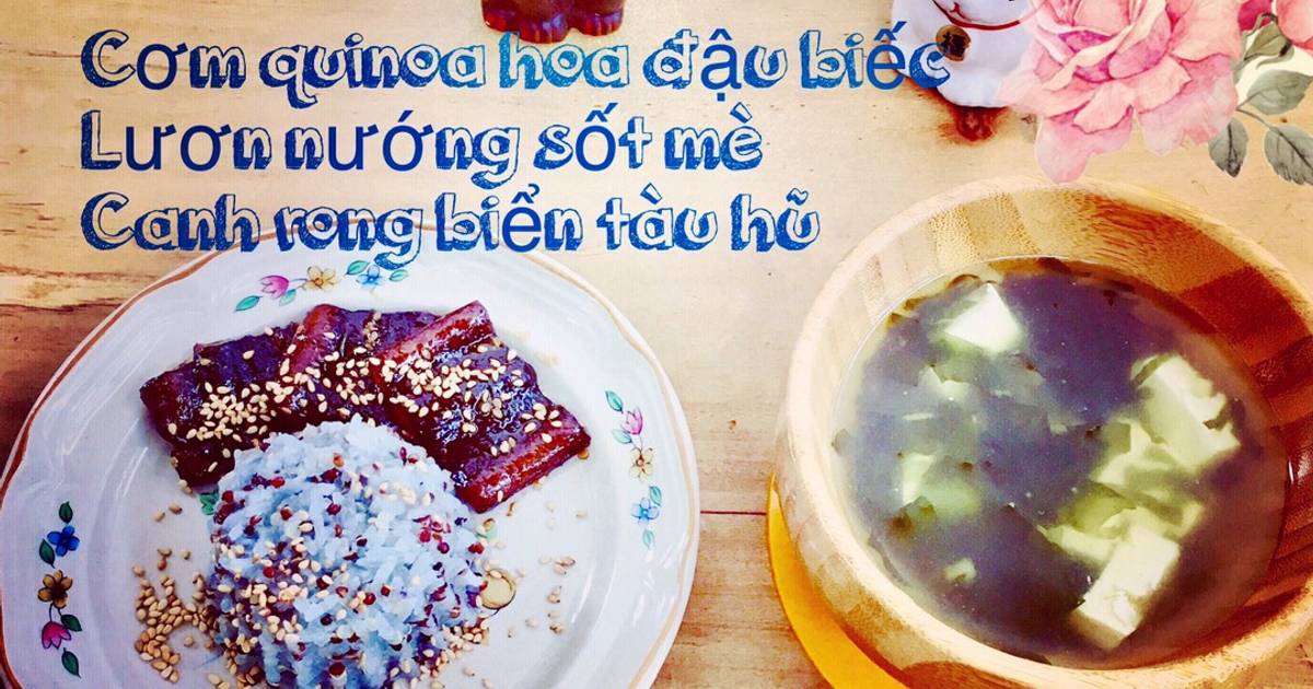 Cơm qinoa hoa đậu biếc- lươn nướng sốt mè