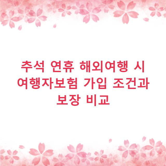 추석 연휴 해외여행 시 여행자보험 가입 조건과 보장 비교