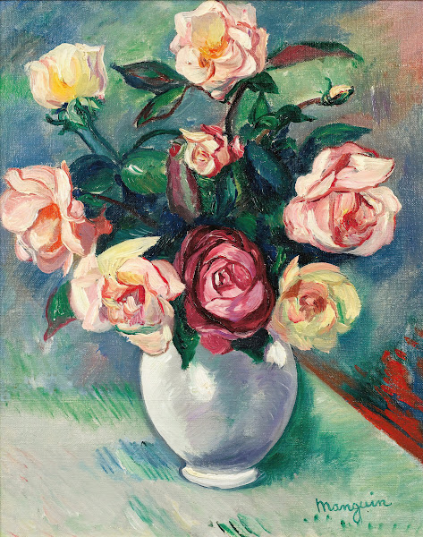 Bouquet De Roses Dans Un Vase Blanc 1912