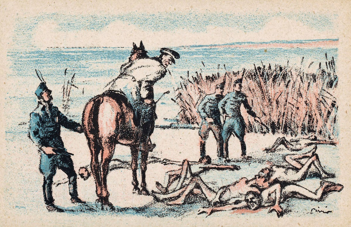 Miklós Horthy te paard spuugt op vermoorde mensen 1920