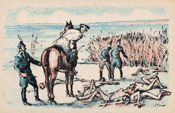 Miklós Horthy te paard spuugt op vermoorde mensen 1920