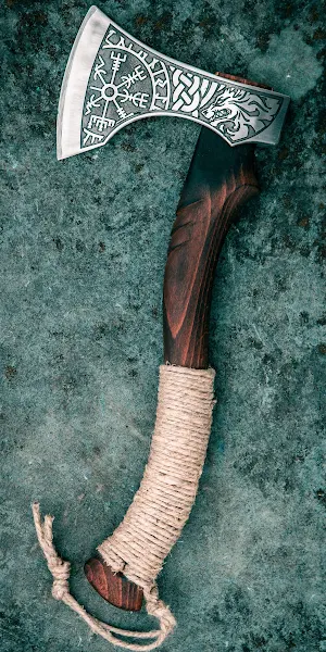 Engraved Viking Battle Axe 2K iPhone Wallpaper Background