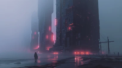 Ai Art, Illustration, Cityscape, Mist, Glowing 5K Wallpaper Background