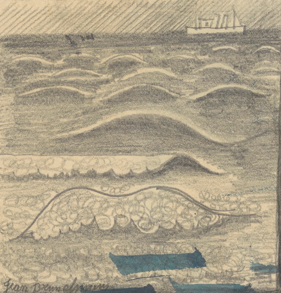 Coastline wave and boat 1936