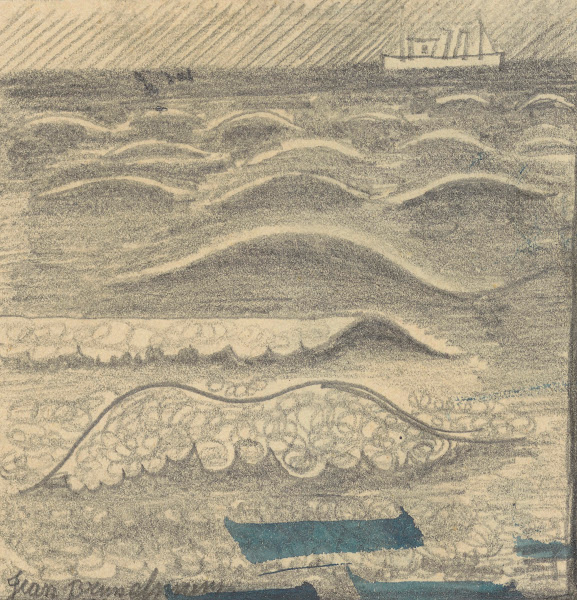 Coastline wave and boat 1936