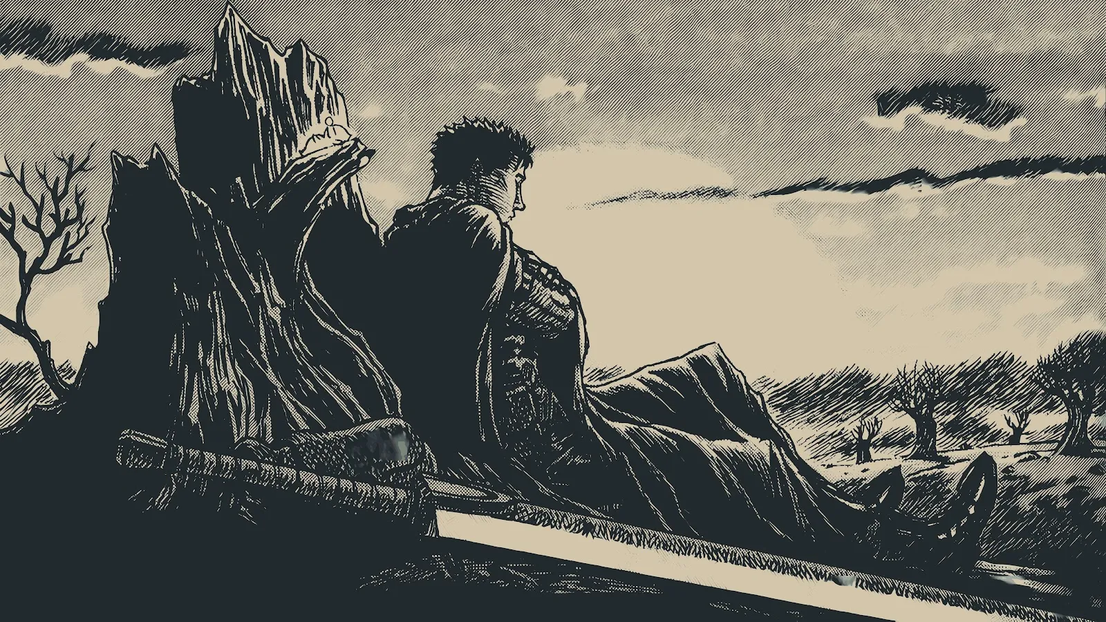 Guts From Berserk Resting - Manga Illustration 5K Wallpaper (5760x3240)