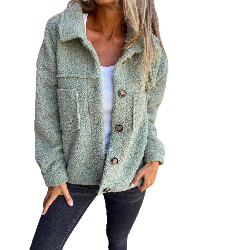 Faux shearling jacket with lapel and button closure