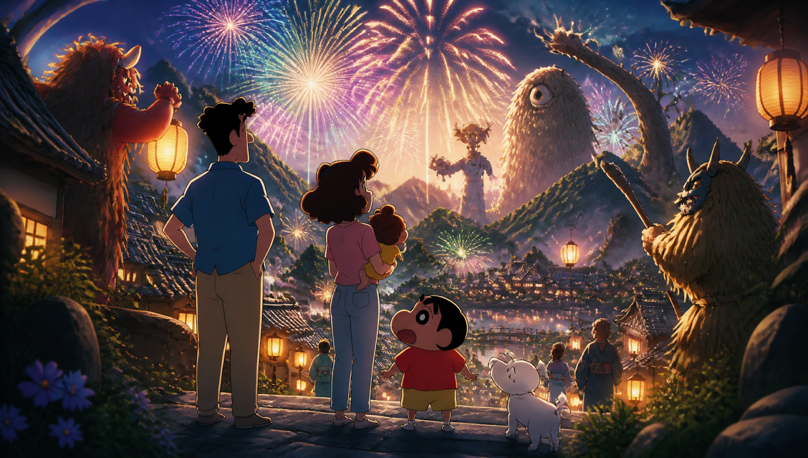 Crayon Shin-chan the Movie: Very Bizarre! My Yokai Vacation review featuring Shin-chan and his family in a yokai-themed adventure