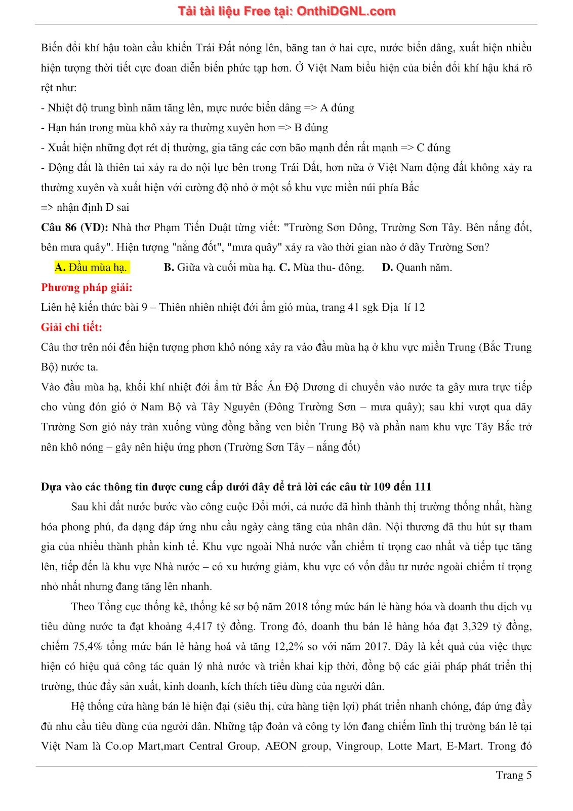 250 bài tập môn Địa Lý - Ôn thi ĐGNL ĐHQG TP HCM Phần 22