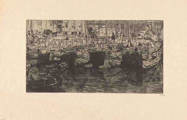 Schepen in het Damrak in Amsterdam 1895