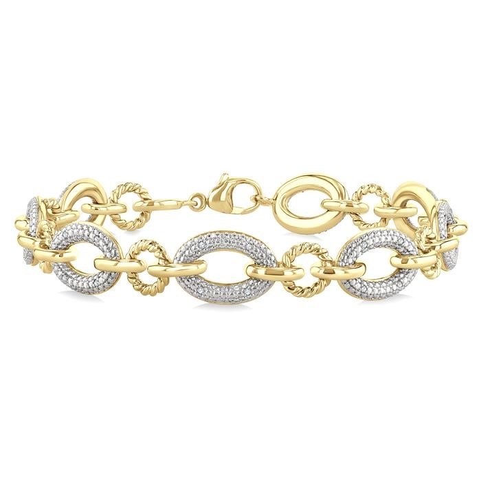 Gold Vermeil Bold Oval Rope Link Diamond Bracelet 887A8DHSSSLTB-GV