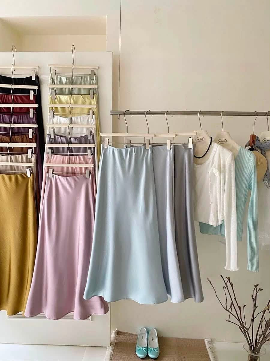 Chân váy dài lụa trơn chữ A XONXEN SHOP 8866