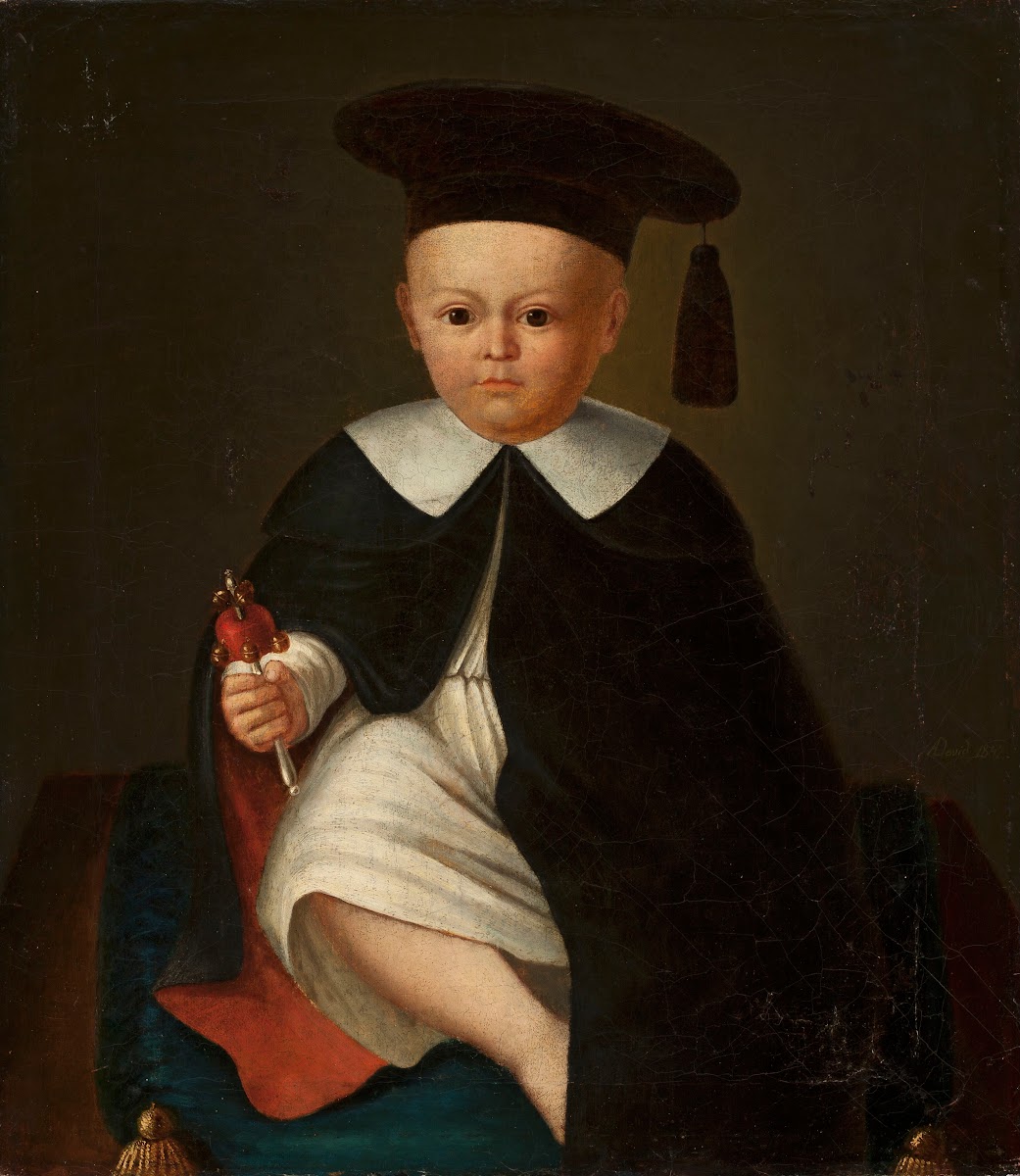 Child In Acap And Agown With Arattle In Hand 1842