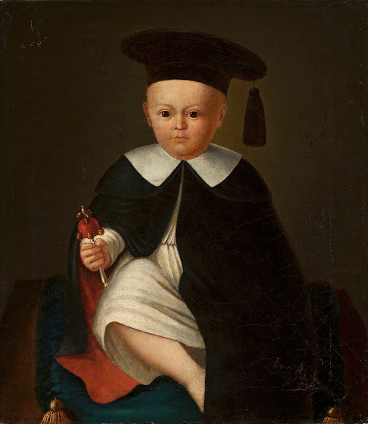 Child In Acap And Agown With Arattle In Hand 1842