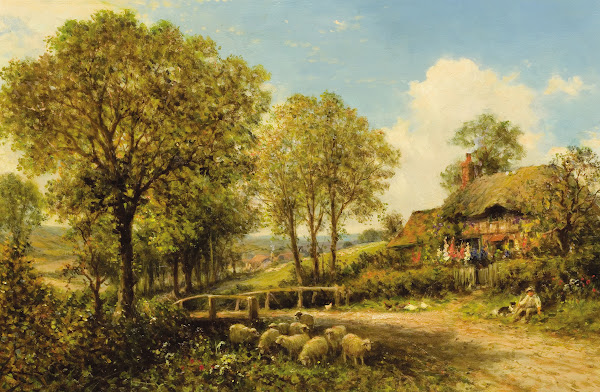 Spring Cottage with Shepherd and Flock 1896