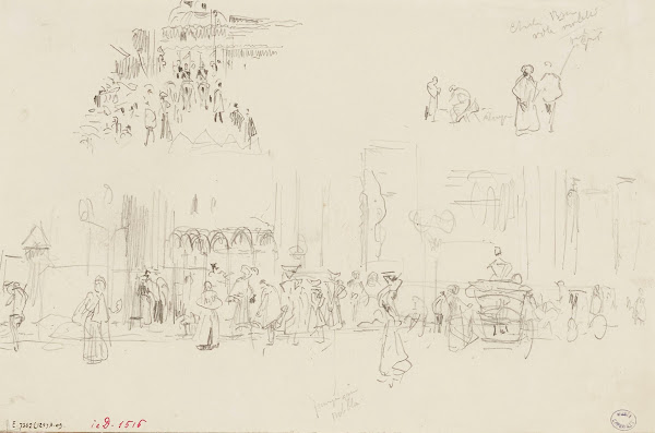Personnages et calèches sur un boulevard 1895   1905