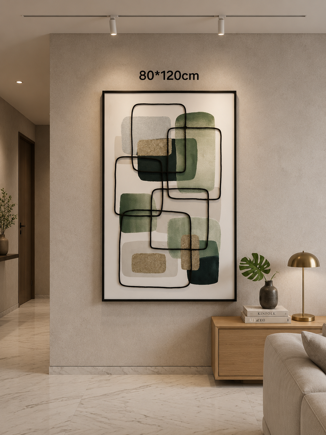 Framed Green Botanical Geometric Art 80-120cm