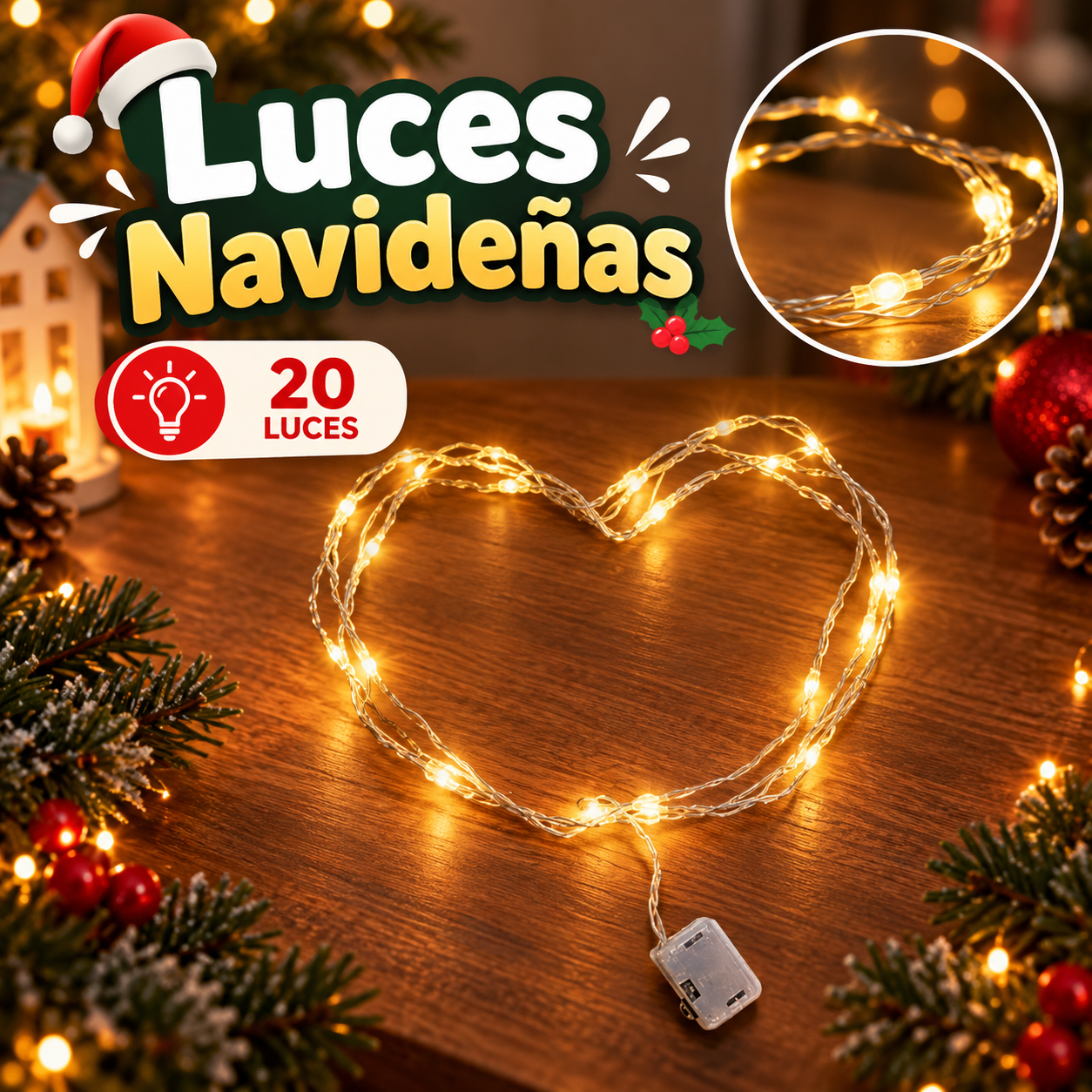 Guirnalda micro LED de alambre 20 luces a pila