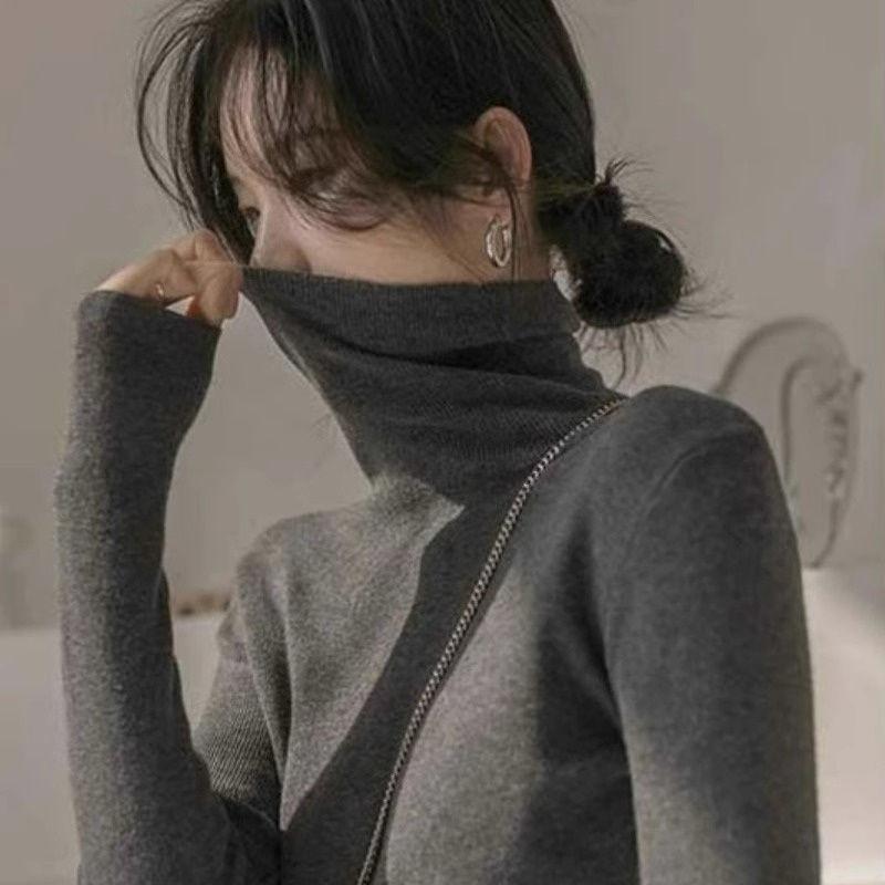 Damen-Rollkragenpullover, figurbetont, einfarbig