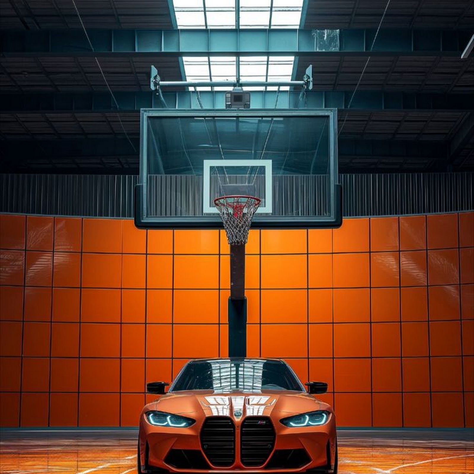 Download Orange BMW on Basketball Court iPhone