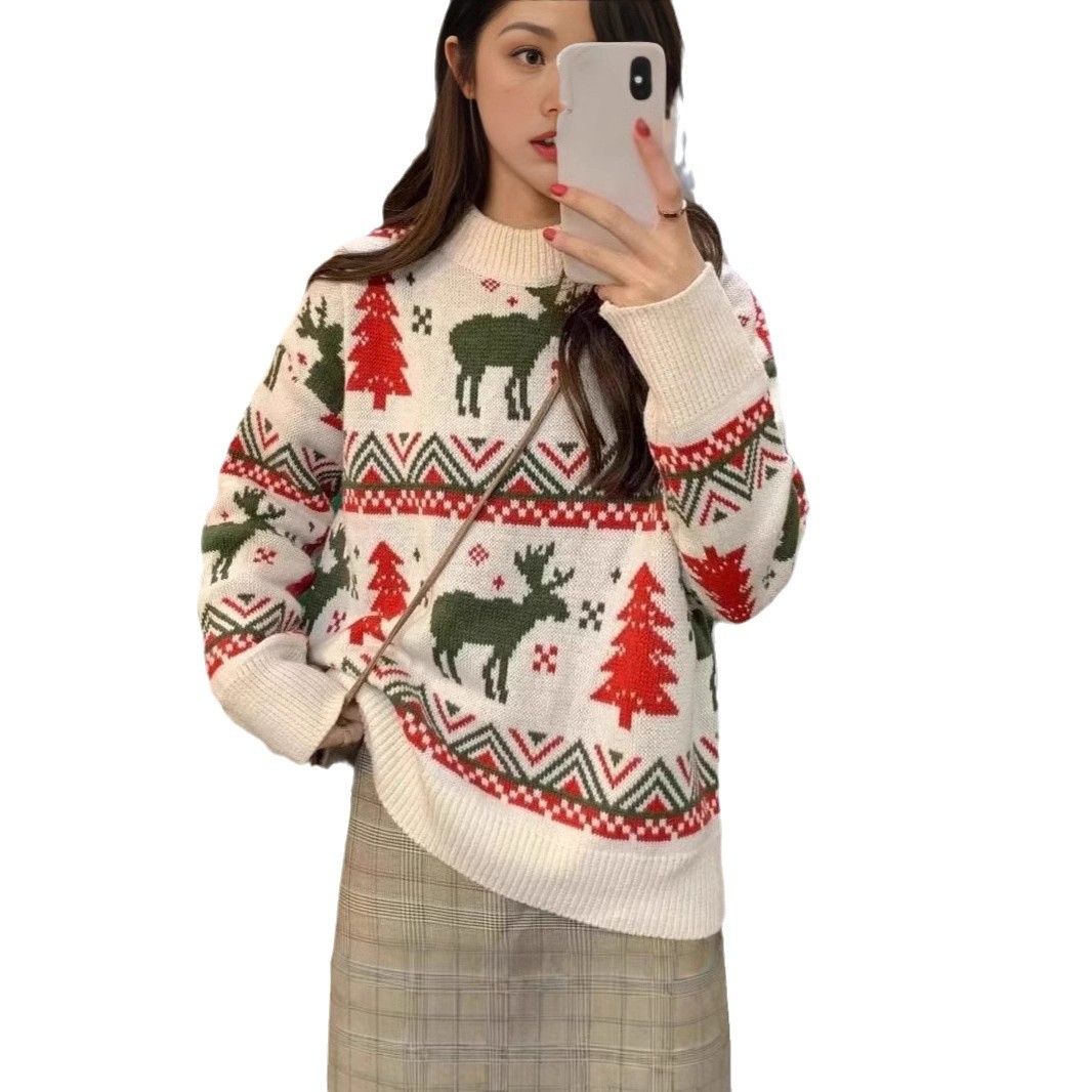 Women’s Christmas Sweater with Reindeer Motif