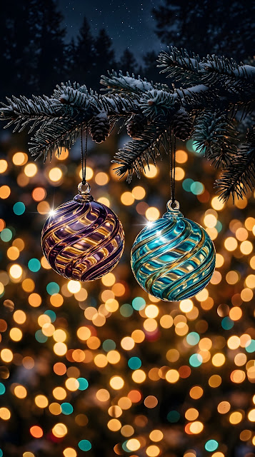 Vibrant Swirling Glass Ornaments Hanging in Festoon Lights - Free mobile Wallpaper