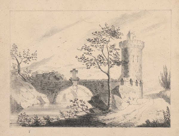 Rural bridge with cross and tower 1837