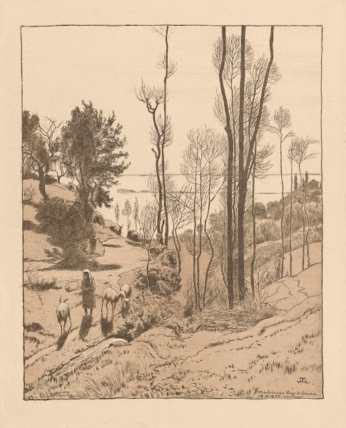 View of Lake Garda with a shepherdess tending goats and sheep 1897