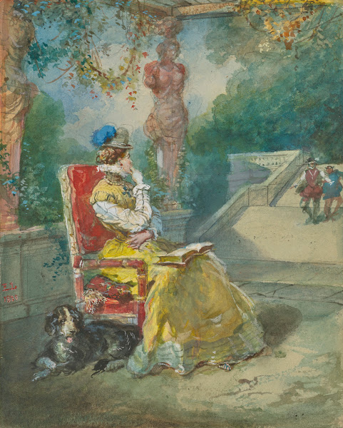 Marguerite de Valois assise dans un parc 1880