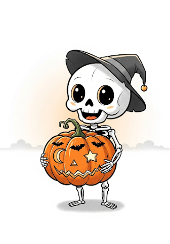 Cheerful Skeleton With Pumpkin