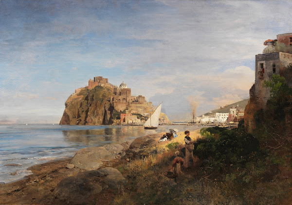 Ischia mit Blick auf das Castello Aragonese 1880