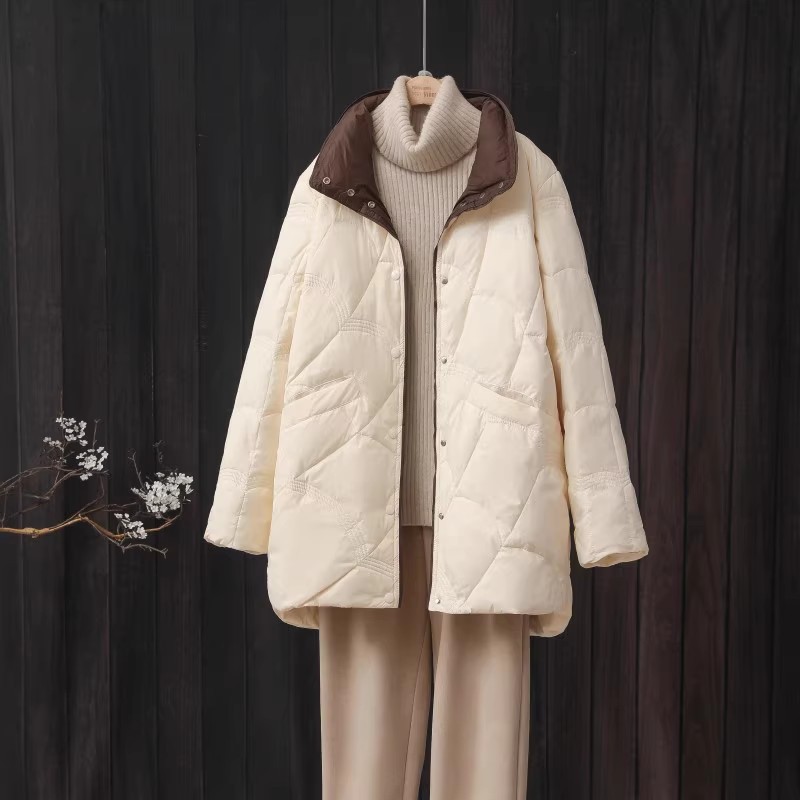 Lightweight down jacket for women, mid-length, plus size