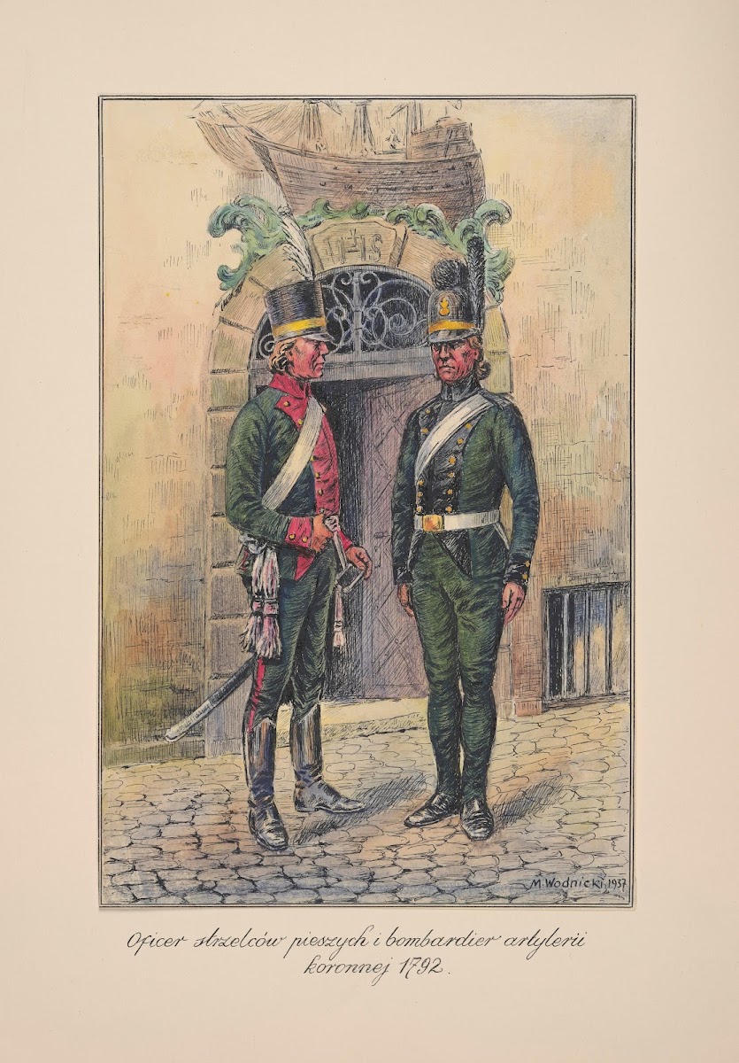 Oficer strzelców pieszych i bombardier artylerii koronnej 1792 r 1937