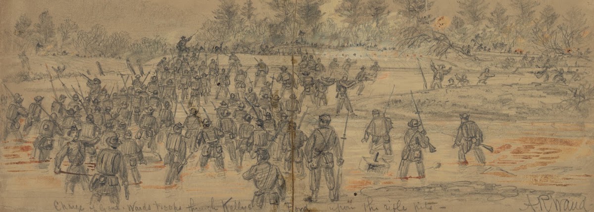 Charge of Genl Wards troops through Kellys Ford upon the rifle pits 1863