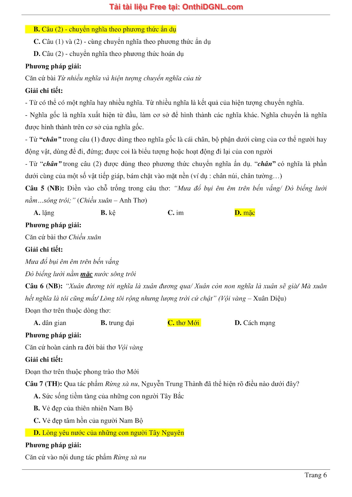 500 bài tập môn Ngữ Văn - Ôn thi ĐGNL ĐHQG TP HCM Phần 1