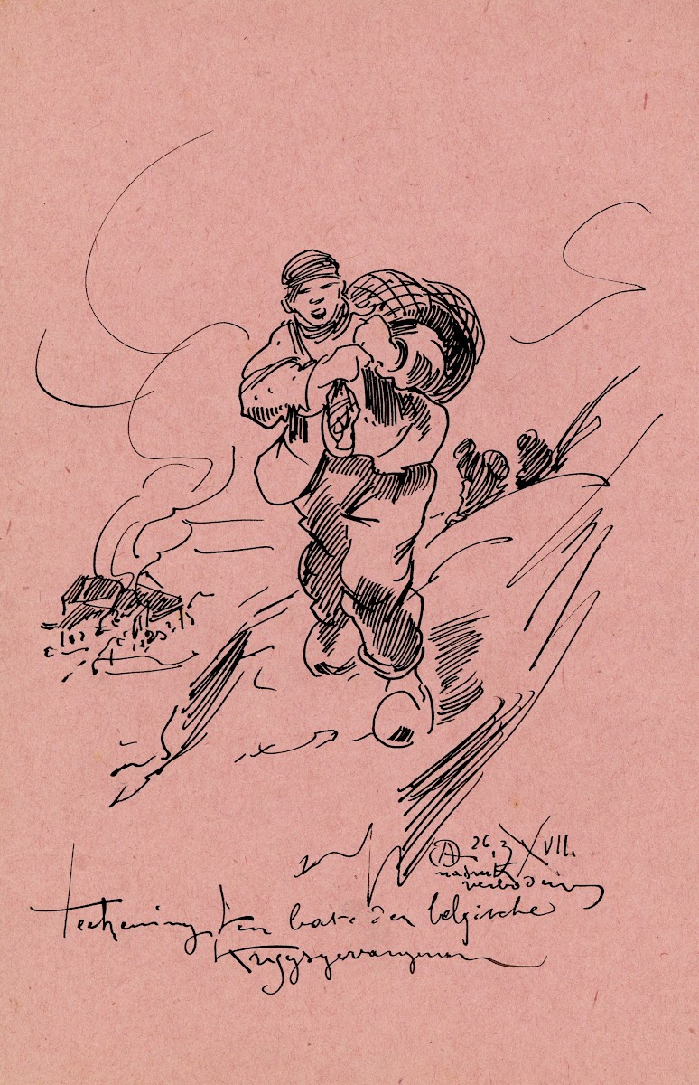 Ontwerp lithografie Ten bate der Belgische krijgsgevangenen 1917